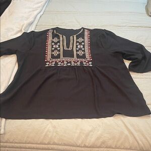 Black shirt with embroidery, 3/4 sleeve